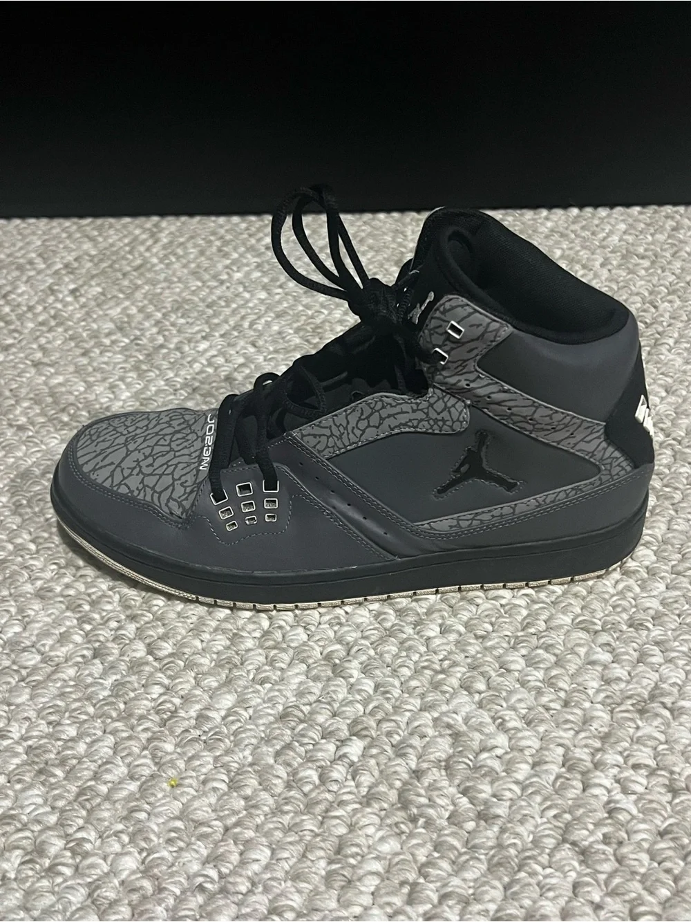 JORDAN 1 FLIGHT DARK GREY/BLACK-WHITE-CMNT GRY SZ 12